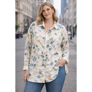 AnnieWear XL Abstract Blouse NWT Boho Coastal Lightweight Shirt